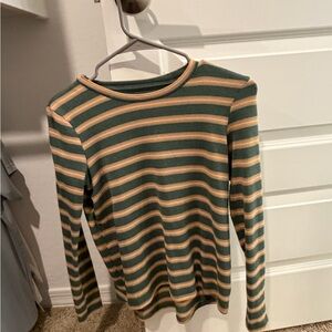 American Eagle Outfitters Green and Tan Striped Sweater
